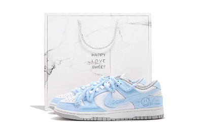 Nike Dunk Abrasion Resistant Low Top Skateboard Shoes Men's White Blue