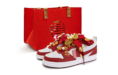 Nike Court Borough 2 Anti Slip Wear Resistant Low Top Skateboard Shoes Women's White Red