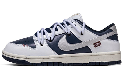 Nike Dunk Marine Blue Slip Resistant Low Top Skateboard Shoes Women's White Blue