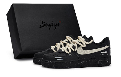 Nike Air Force 1 07 811 Manufacture Rose Poker Card Special Shoe Box Low-Top Skateboard Shoes Unisex Black Yellow