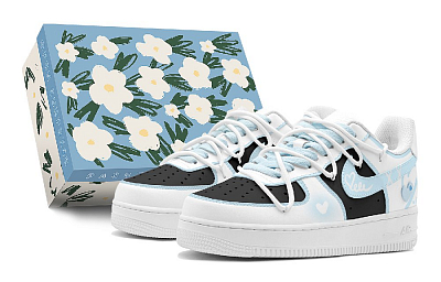Nike Air Force 1 Anti-Slip Wear-Resistant Low-Top Skateboard Shoes Men's Black Blue