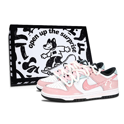 Nike Dunk Bowknot Anti Slip Wear Resistant Low Top Skateboard Shoes Unisex Pink