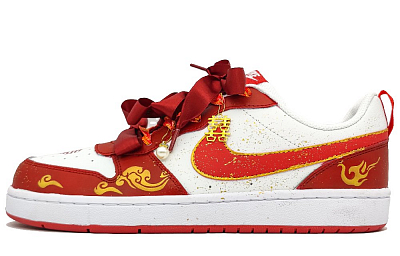 Nike Court Borough 2 Slip Resistant Low Top Skateboard Shoes Women's Red White