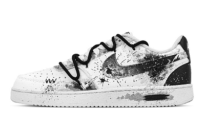 Nike Court Vision 1 Ink Anti Slip Wear Resistant Low Top Skateboard Shoes Men's Black White