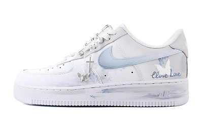 Nike Air Force 1 Anti Slip Wear Resistant Low Top Skateboard Shoes Unisex White Gray Blue