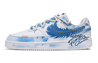 Nike Court Vision 1 Low Top Skateboard Shoes Men's Blue White