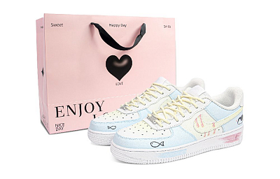 Nike Air Force 1 Anti Slip Wear Resistant Low Top Skateboard Shoes Unisex Pink Blue