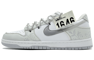 Nike Dunk He Su Space, Floral Abrasion Resistant Low Top Skateboard Shoes Women's White Gray