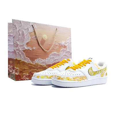 Nike Court Vision 1 Golden Star Chasing Light Wear resistant And Lightweight Low Top Skateboard Shoes Unisex Gold