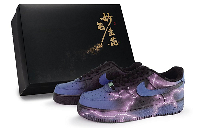 Nike Air Force 1 Wondrous Brush Blossoms, Thunder Realm Abrasion Resistant Low Top Skateboard Shoes Unisex Black Purple