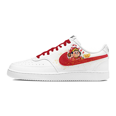 Nike Court Vision 1 Qian Duoduo Anti Slip Wear Resistant Low Top Skateboard Shoes Men's White Red
