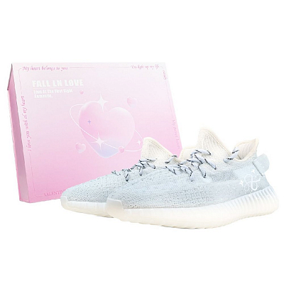 Adidas Originals Yeezy Boost 350 V2 BNK Leo Abrasion Resistant Low Top Casual Shoes Unisex Blue White