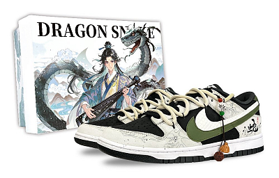 Nike Dunk Lotus Mist And Snake Shadow Anti-Slip Wear-Resistant Low-Top Skateboard Shoes Unisex Black White Green