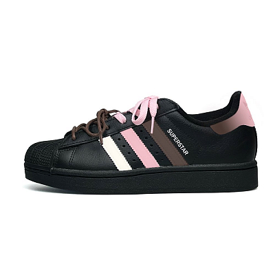 Adidas Originals Superstar 2 Abrasion Resistant Low Top Skateboard Shoes Unisex Black Pink