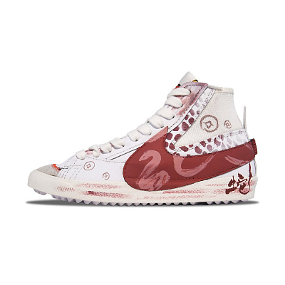 Nike Blazer Anti-Slip Wear-Resistant Mid-Top Skateboard Shoes Unisex White Red