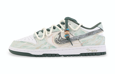 Nike Dunk Drippy Mountains And Seas II Abrasion Resistant Low Top Skateboard Shoes Unisex Light Green