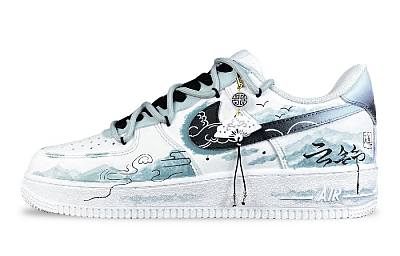 Nike Air Force 1 Brocade Anti Slip Wear Resistant Low Top Skateboard Shoes Men's White Green
