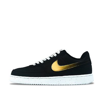 Nike Court Vision Toast Anti Slip Wear Resistant Low Top Skateboard Shoes Men's Black White Gold