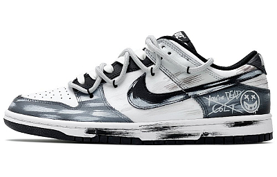 Nike Dunk Anti-Slip Wear-Resistant Low-Top Skateboard Shoes Unisex Black White Gray