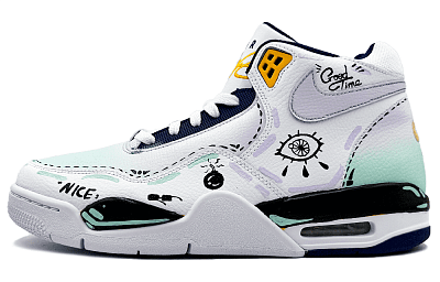 Nike Flight Legacy Slip-Resistant Mid-Top Vintage Basketball Shoes Men's Cyan Purple