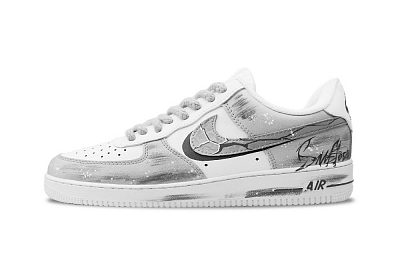 Nike Air Force 1 Time Sequence Lightning Abrasion Resistant Low Top Skateboard Shoes Unisex Light Gray