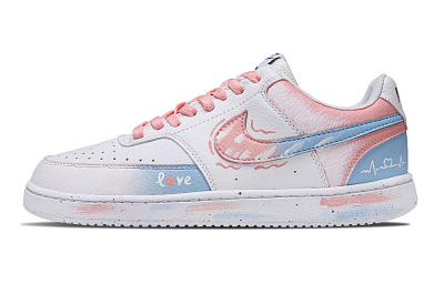 Nike Court Vision 1 Heart Mismatched Low Top Skateboard Shoes Men's Pink Blue