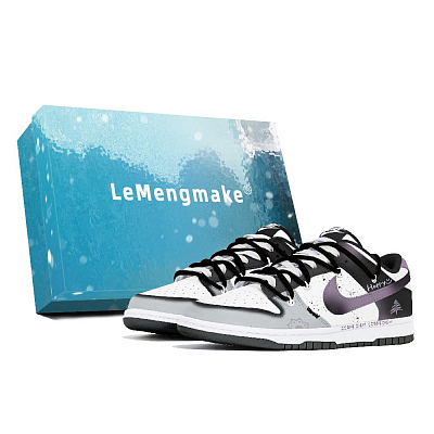 Nike Dunk Anti-Slip Wear-Resistant Low-Top Skateboard Shoes Unisex Black White Purple