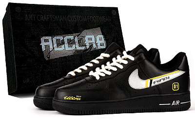 Nike Air Force 1 Abrasion Resistant Height Increasing Low Top Skateboard Shoes Men's Black Silver