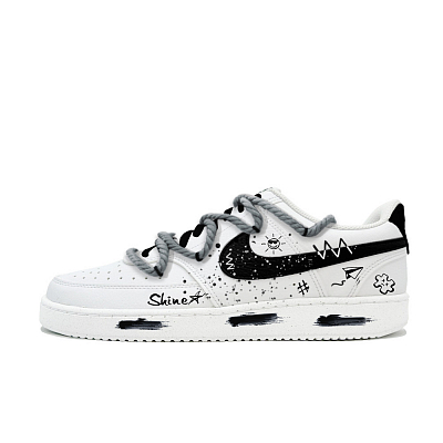 Nike Court Vision 1 Ink Guest Graffiti Anti Slip Wear Resistant Low Top Skateboard Shoes Men's Black White