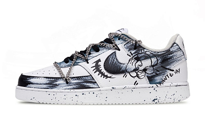 Nike Court Vision 1 Hip Hop Street Style Anti Slip Wear Resistant Low Top Skateboard Shoes Men's Black White