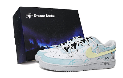Nike Court Vision 1 Anti-Slip Wear-Resistant Low-Top Skateboard Shoes Men's White Blue Yellow