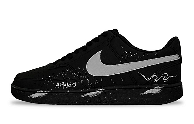 Nike Court Vision Low Pocky Snake Pattern Gray Anti-Slip Wear-Resistant Low-Top Skateboard Shoes Unisex Black Gray