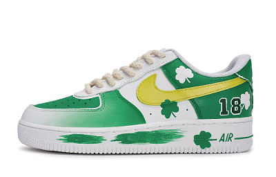 Nike Air Force 1 Elegant Brushwork Celtic Anti-Slip Wear-Resistant Low-Top Skateboard Shoes Unisex White Yellow Green