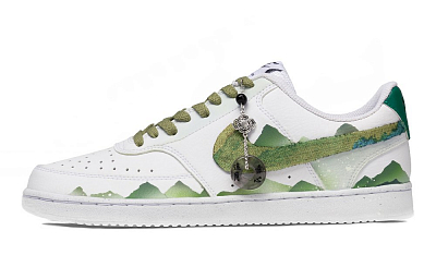 Nike Court Vision 1 Deep In The Mountains Abrasion Resistant Low Top Skateboard Shoes Men's White Green