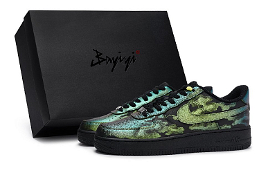 Nike Air Force 1 Cushioning Low-Top Skateboard Shoes Unisex Black Yellow Green