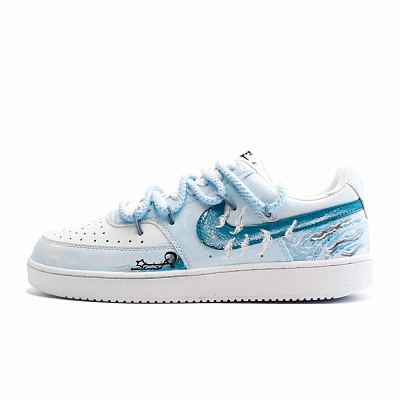 Nike Court Vision 1 Cushioning, Wear Resistant Low Top Skateboard Shoes Unisex Light Blue