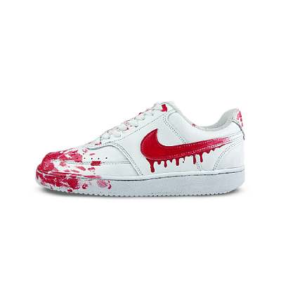Nike Court Vision 1 Graffiti Declaration Abrasion Resistant Low Top Skateboard Shoes Unisex White Red