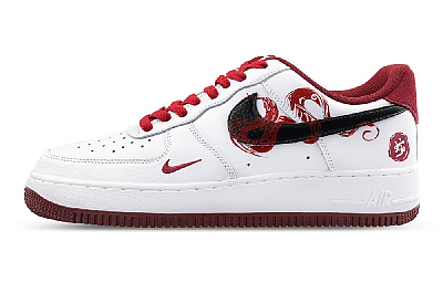 Nike Air Force 1 Anti-Slip Wear-Resistant Low-Top Skateboard Shoes Men's Black White Red
