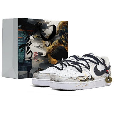 Nike Court Vision 1 Anti-Slip Wear-Resistant Low-Top Skateboard Shoes Men's Black White