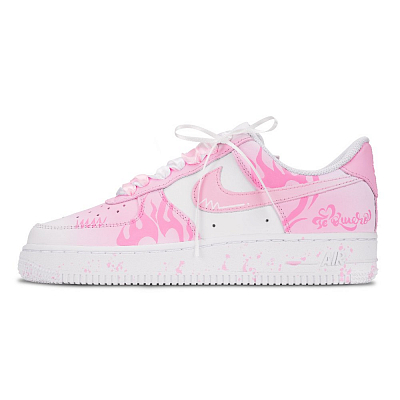 Nike Air Force 1 Pink Flame Dance Anti Slip Wear Resistant Low Top Skateboard Shoes Women's Pink White