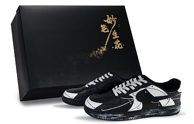 Nike Air Force 1 Wondrous Brushstrokes, Chaotic Order Abrasion Resistant Low Top Skateboard Shoes Unisex Black White