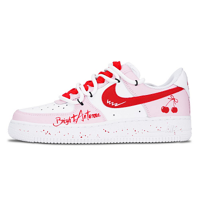 Nike Air Force 1 Red Cherry Abrasion Resistant Low Top Skateboard Shoes Women's Pink White
