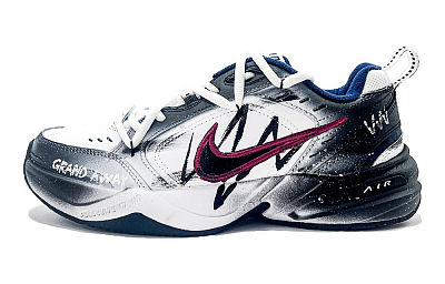Nike Air Monarch 4 Lightweight Height Increasing Low Top Chunky Sneakers Men's White Black Blue