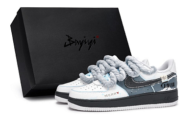 Nike Air Force 1 Cushioning Low-Top Skateboard Shoes Men's White Blue Gray