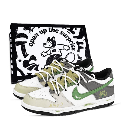 Nike Dunk Black White, Green Shade Abrasion Resistant Low Top Skateboard Shoes Unisex Green Gray White