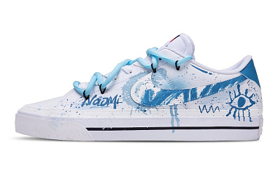 Nike Court Legacy Exquisite Brush Graffiti Low Top Skateboard Shoes Unisex White Blue