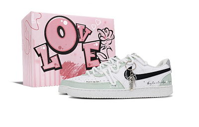 Nike Court Vision 1 Green Poet's Tale, Pink Love Anti Slip Wear Resistant Low Top Skateboard Shoes Men's White Green
