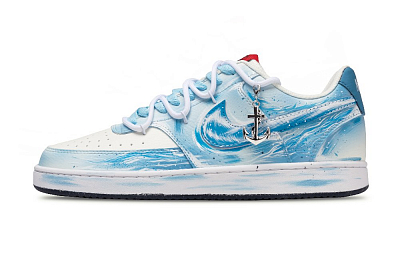 Nike Court Vision 1 Ocean's Heart Abrasion Resistant Low Top Skateboard Shoes Men's Light Blue