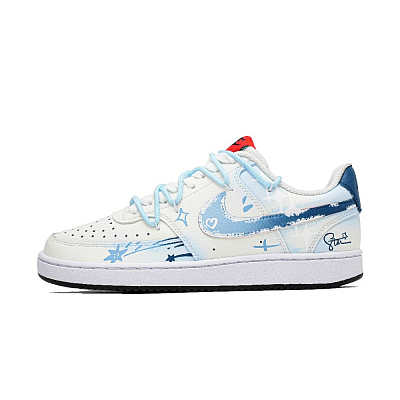 Nike Court Vision 1 Meteor Wear resistant And Lightweight Low Top Skateboard Shoes Men's White Blue