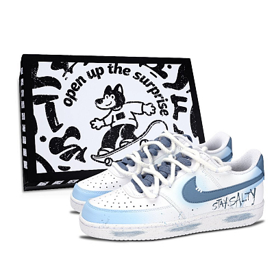 Nike Court Vision 1 Letter Graffiti Abrasion Resistant Low Top Skateboard Shoes Unisex Blue